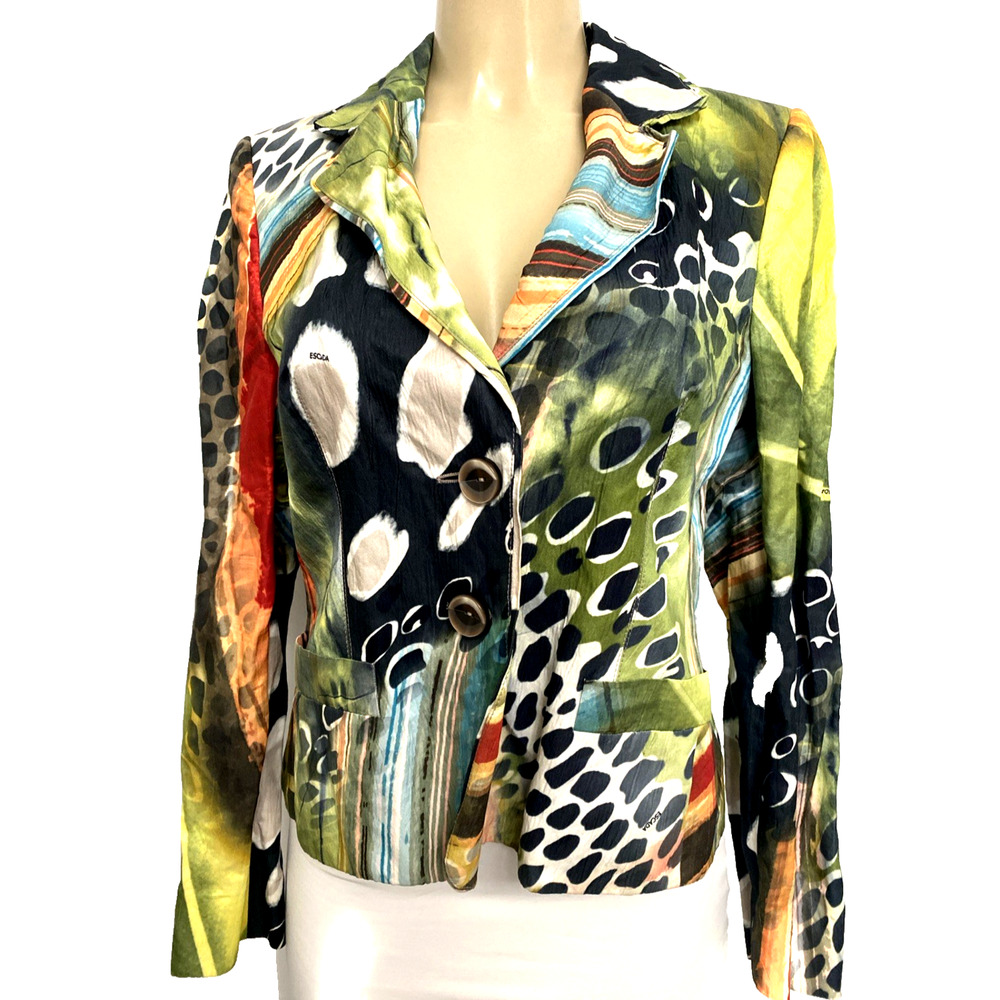 Escada Jacket Blazer Multi Color Two Button Abstract Animal Print 40 10 M